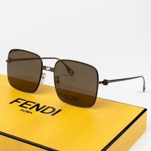 Fendi BAGUETTE Men Sunglasses Square Metal Pink Brown Mirror FE40123U 45G BRAND